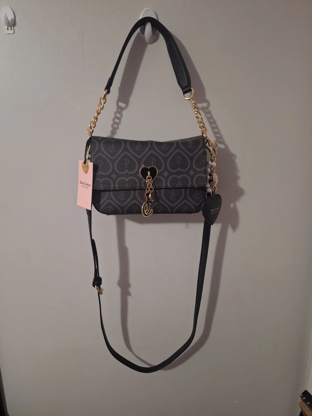EXCLUSIVE Juicy Couture Black Patterned Crossbody with Gold Hardware